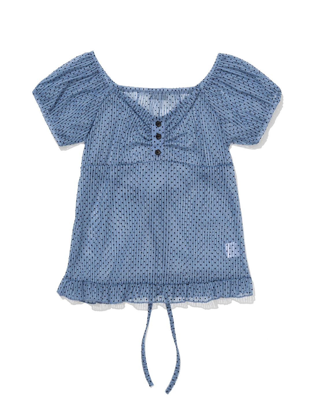 DOT SHIRRING BLOUSE(BLUE)
