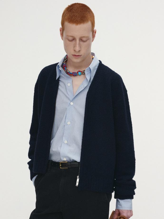 BABY ALPACA BRUSHED ZIP CARDIGAN_ NAVY