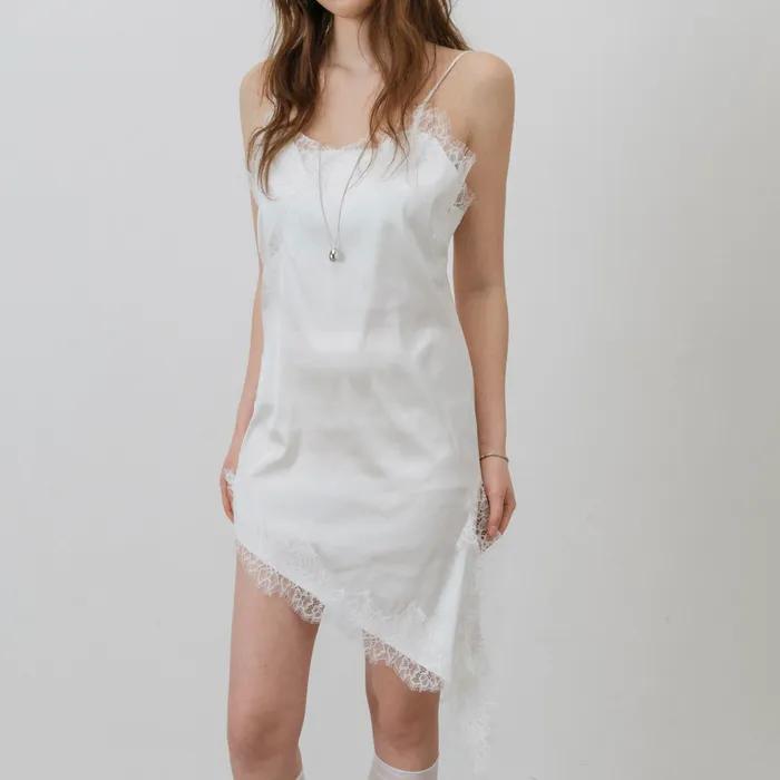 LACE ASYMMETRIC SLIP LAYERED DRESS_IVORY