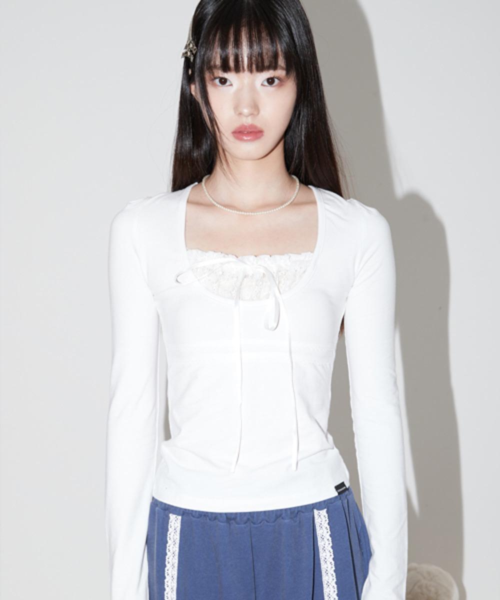 LACE RIBBON TOP ( WHITE )