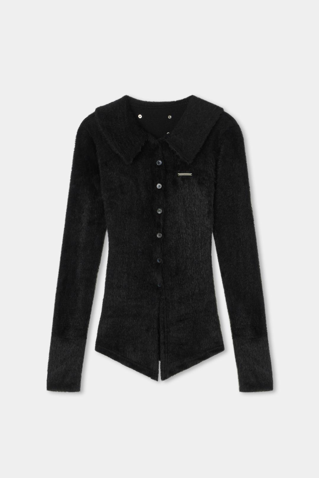 Angora Patch Set-up Cardigan  (Black)