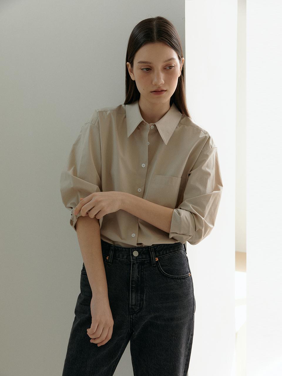MANNON Semi Loose-Fit Poplin Shirt_Beige