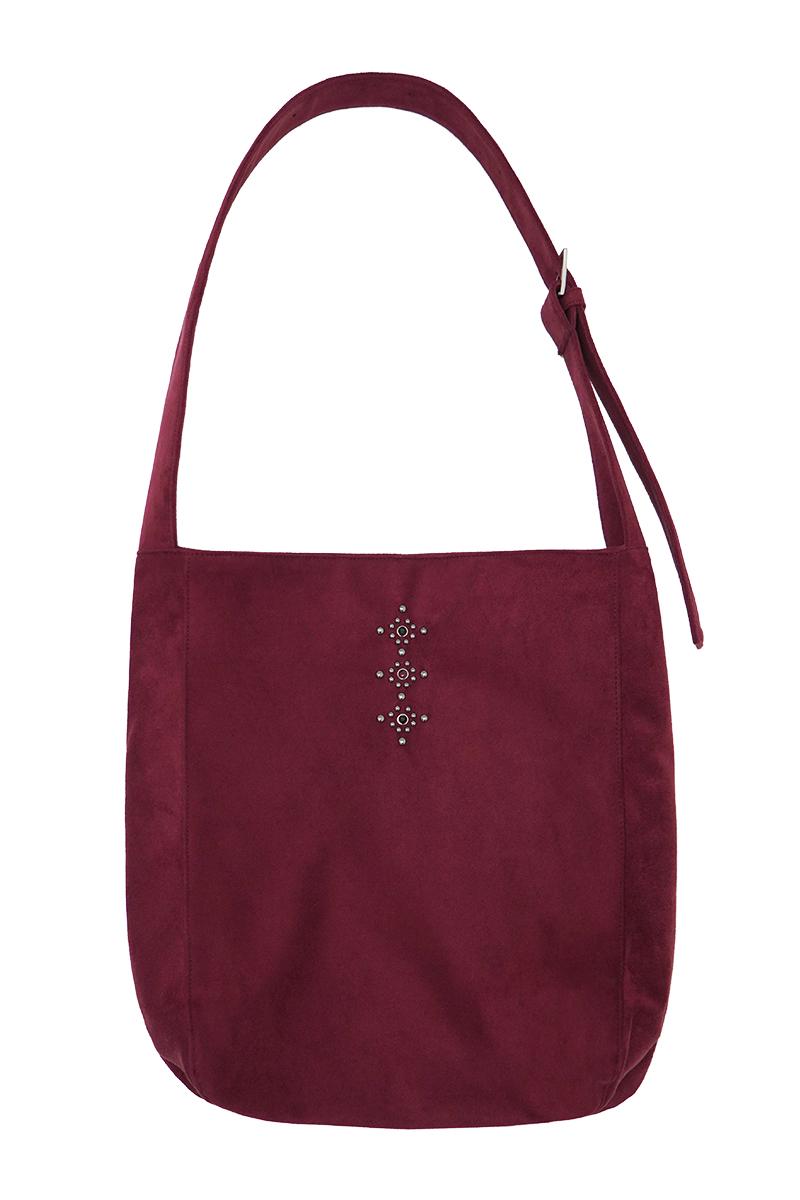 Vegan Suede Stud Shoulder Bag_ Wine