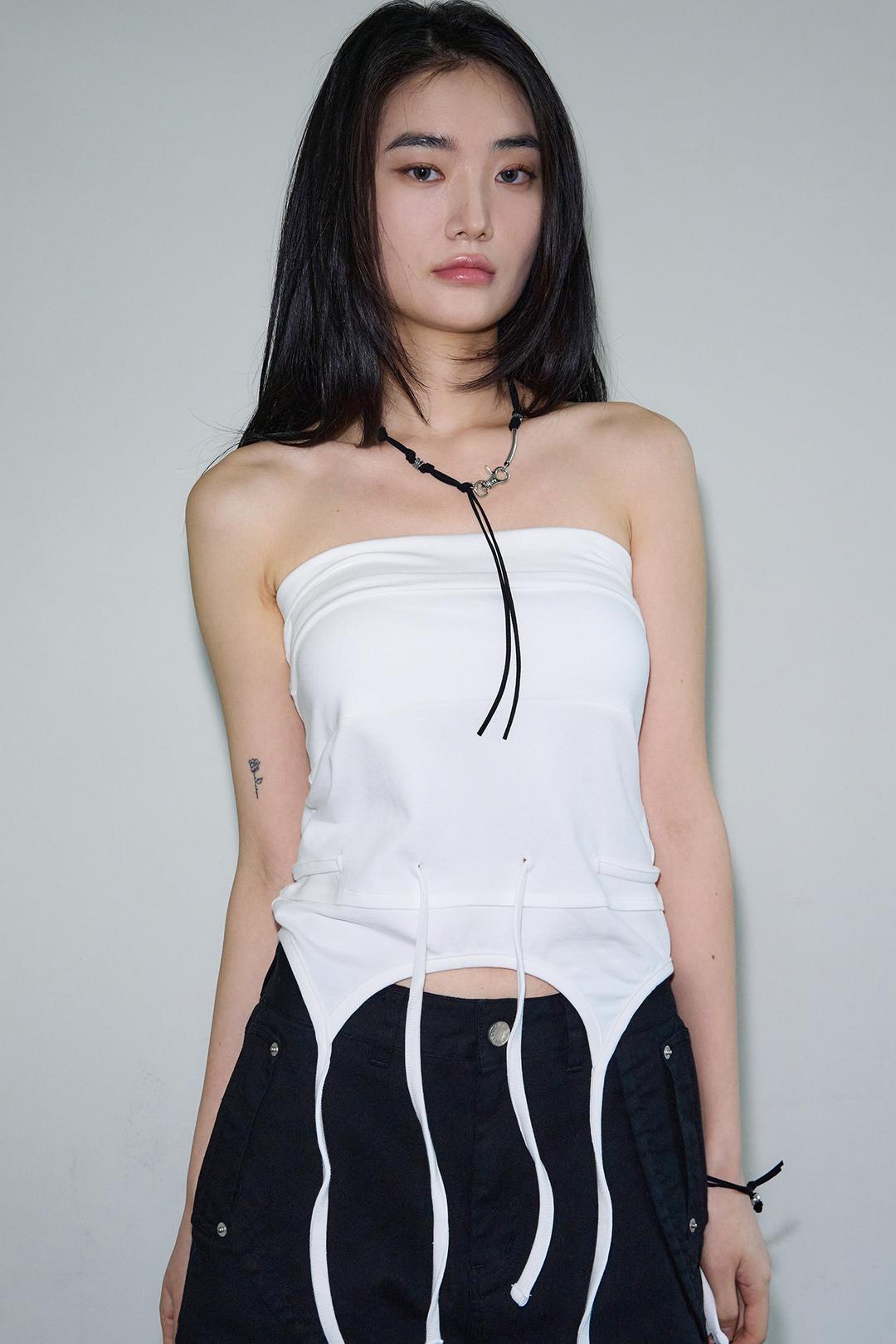 STRING DEFORM LAYER SKIRT TOP / IVORY