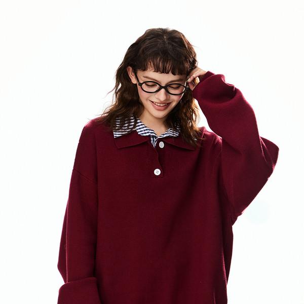 fake two-piece splicing POLO collar sweater