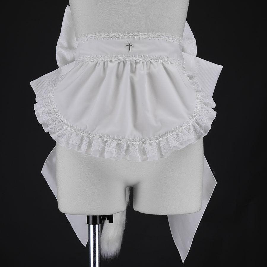 [予約1ヶ月] CAT TAIL MINI APRON RIBBON OBI (WHITE)
