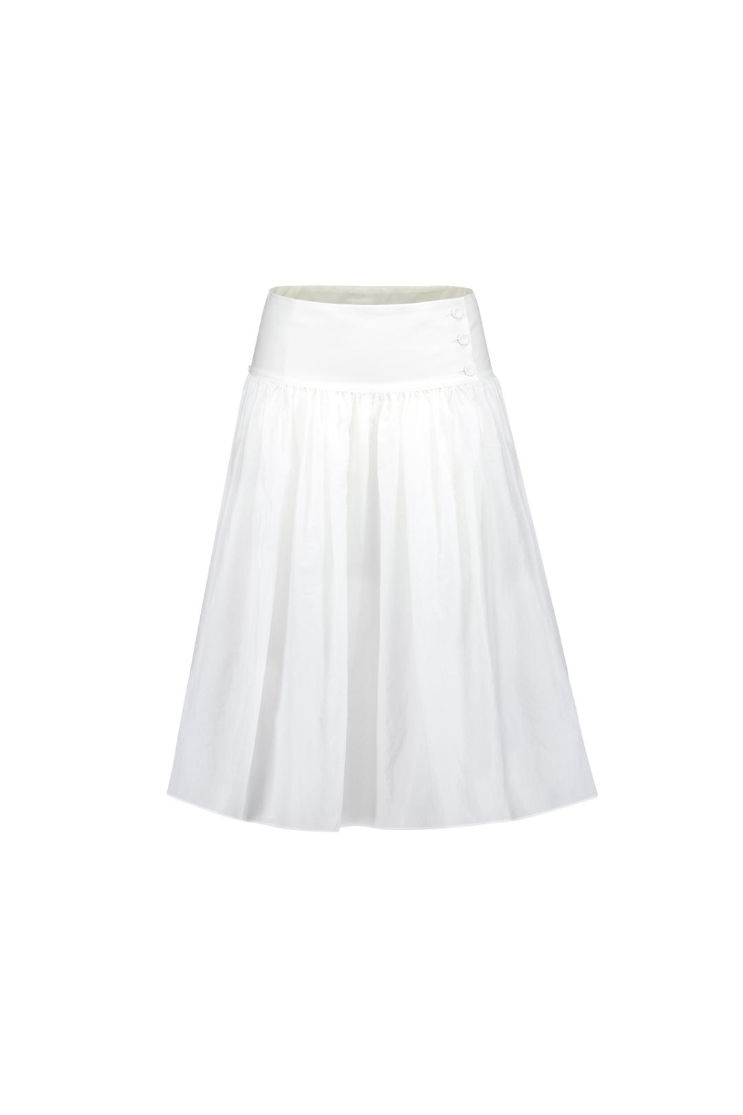 GLOSSY BUTTON WRAP SKIRT (WHITE)
