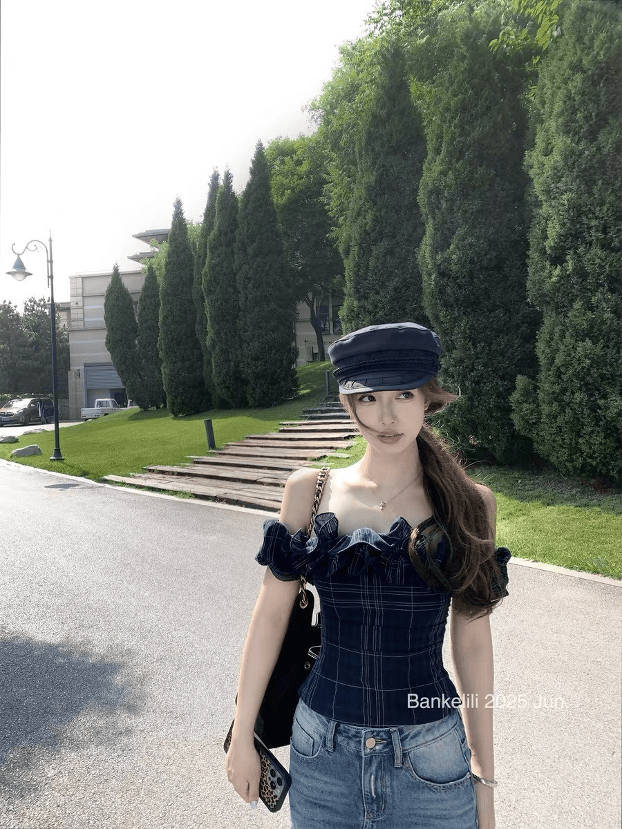 스윗하트 프릴 캉캉 숄더 코튼 블라우스