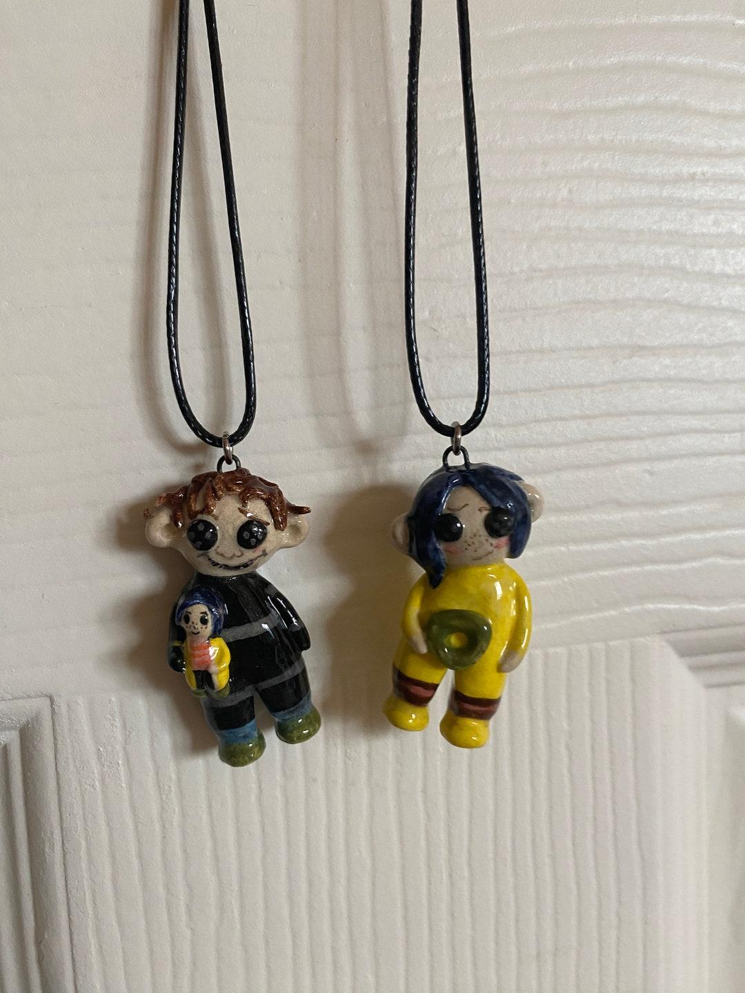 Ceramic Coraline&Wybie pendant,coraline doll,coraline handmade doll,coraline movie,corakine and wybie Mini Me - Coraline Jones Coraline Doll