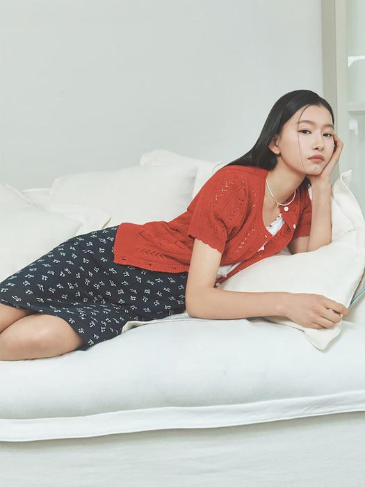 [B. my] 리본 패턴 미디엄 스커트  네이비 (BF5427N01R)