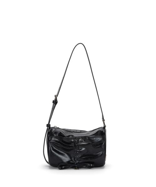 FRONT SHIRRING RIBBON MINI BAG IN BLACK