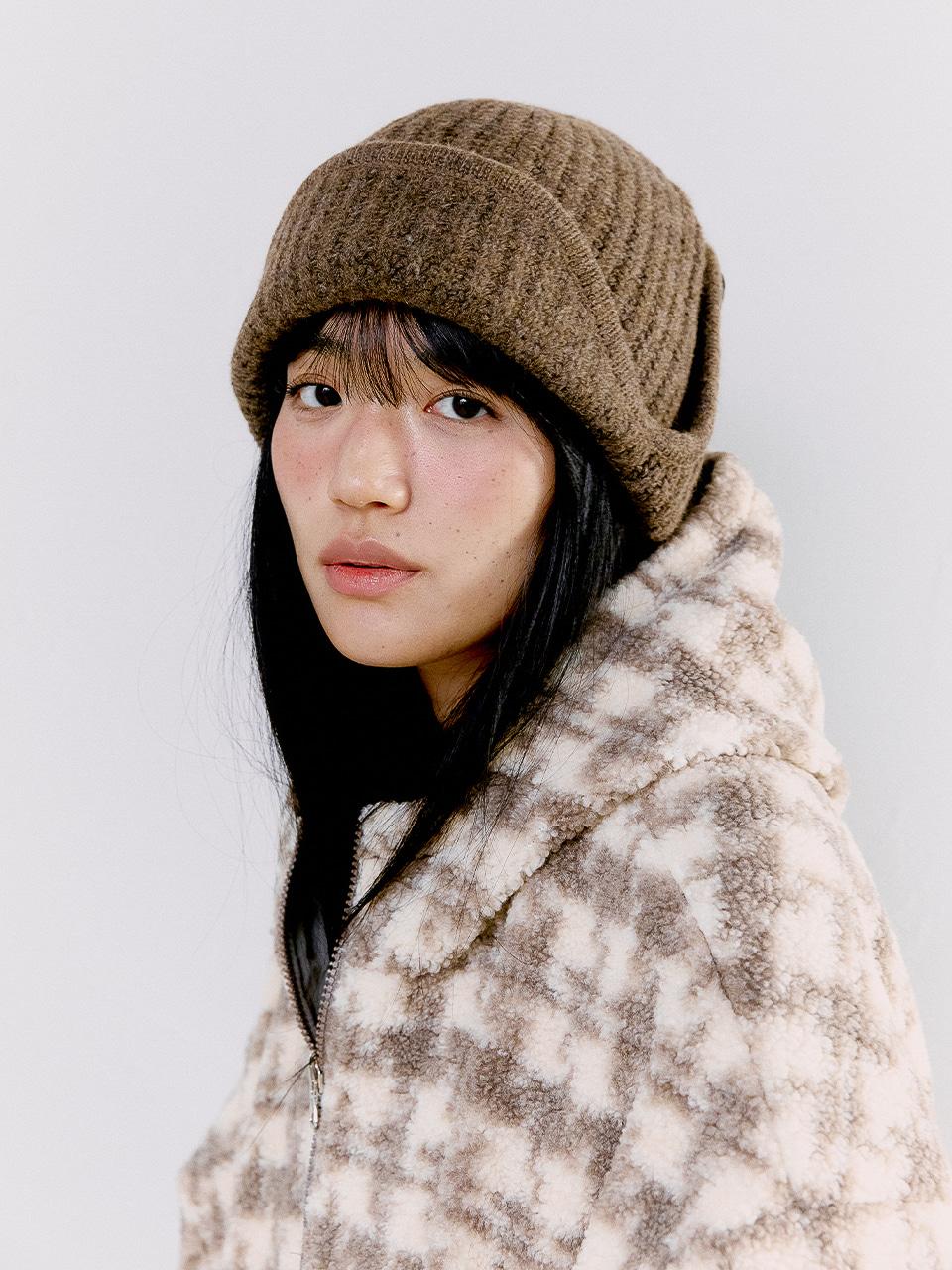 TWO-WAY EARFLAP BEANIE, BROWN