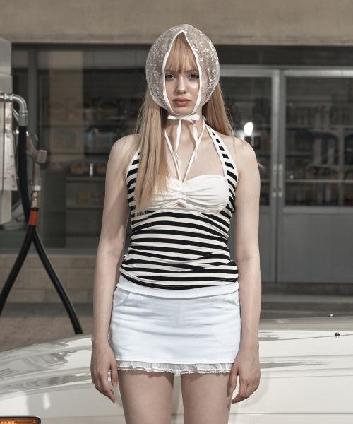 Stripe Gathered Front Halter Top