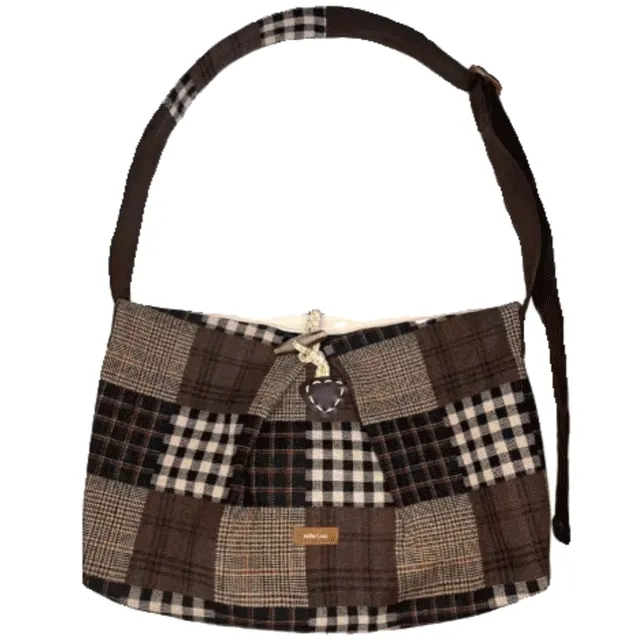 vintage check square cross bag