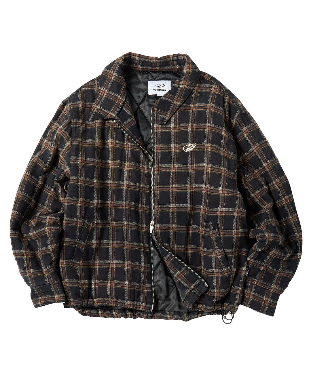 스프레이 체크 라이트 패딩 자켓 네이비