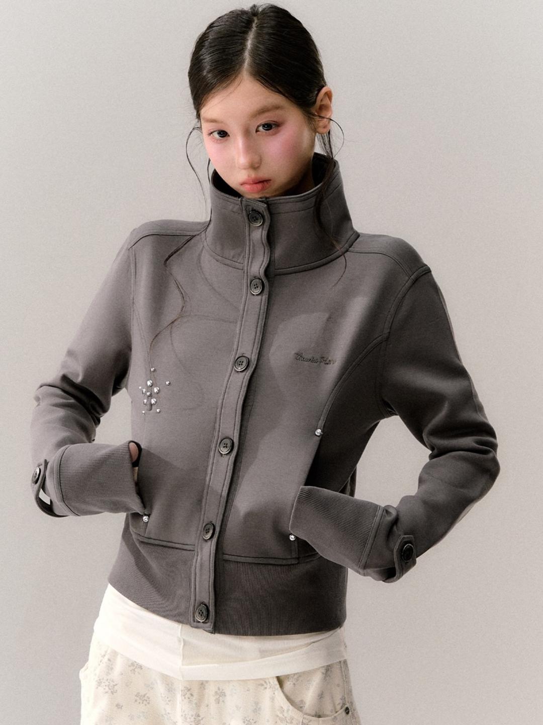 GUUKAHERO Stand Color Stud Button Slim Jacket