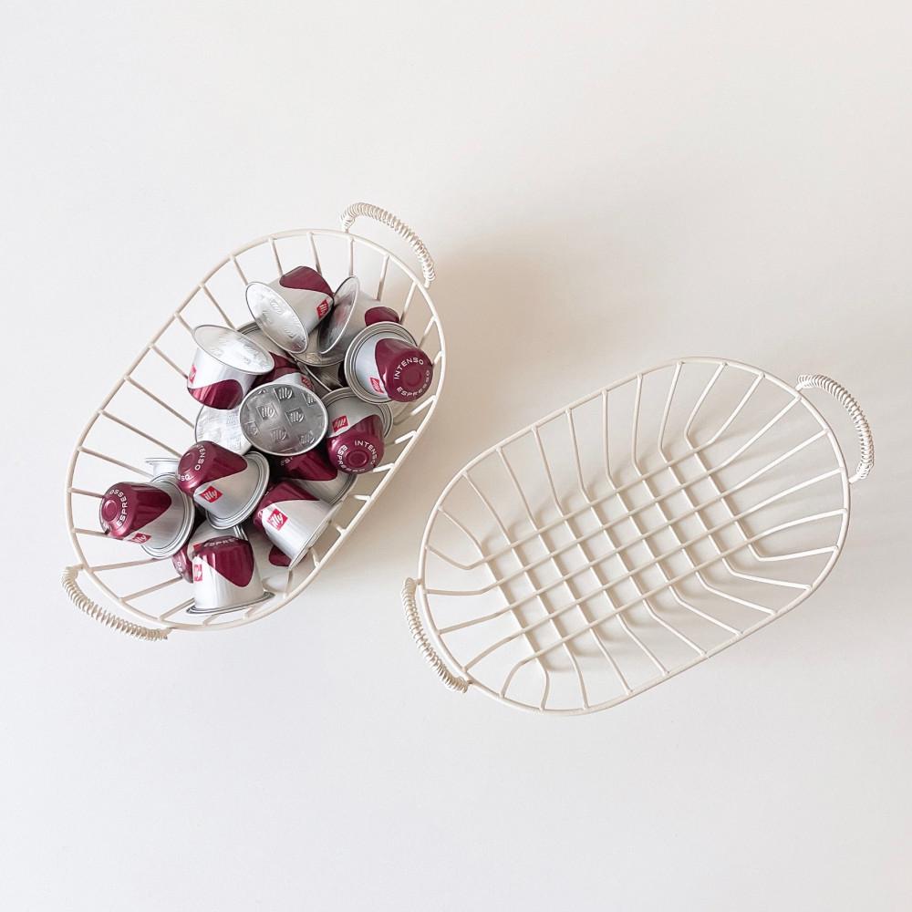 바이에스컴퍼니 다용도 철제 화이트 바스켓 캡슐커피 보관 바구니 홈카페 소품 수납 정리