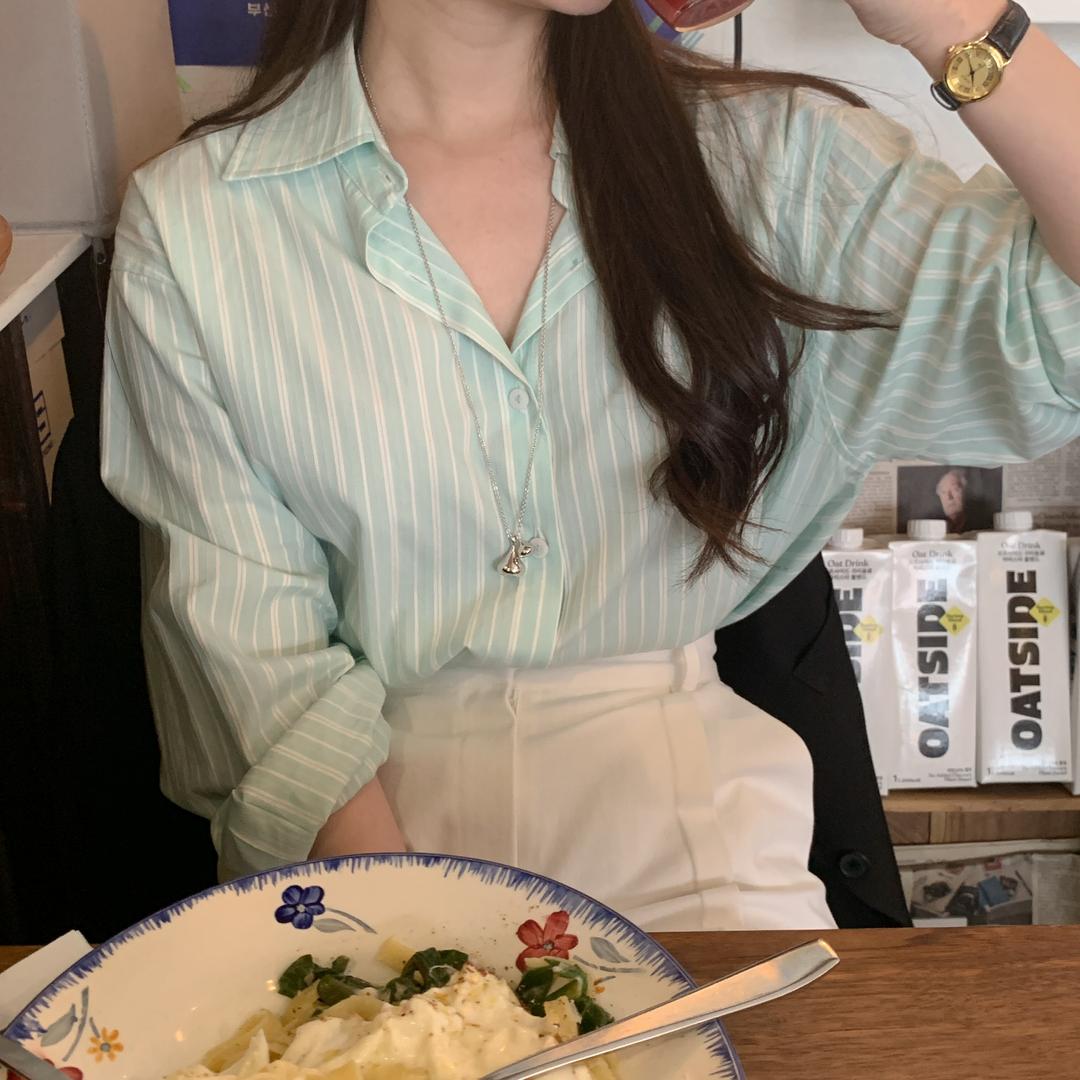 💕URBANE MADE💕[벚꽃룩🌸/봄🌷] 애플 루즈핏 스트라이프 셔츠 남방 (핑크당일 2c)