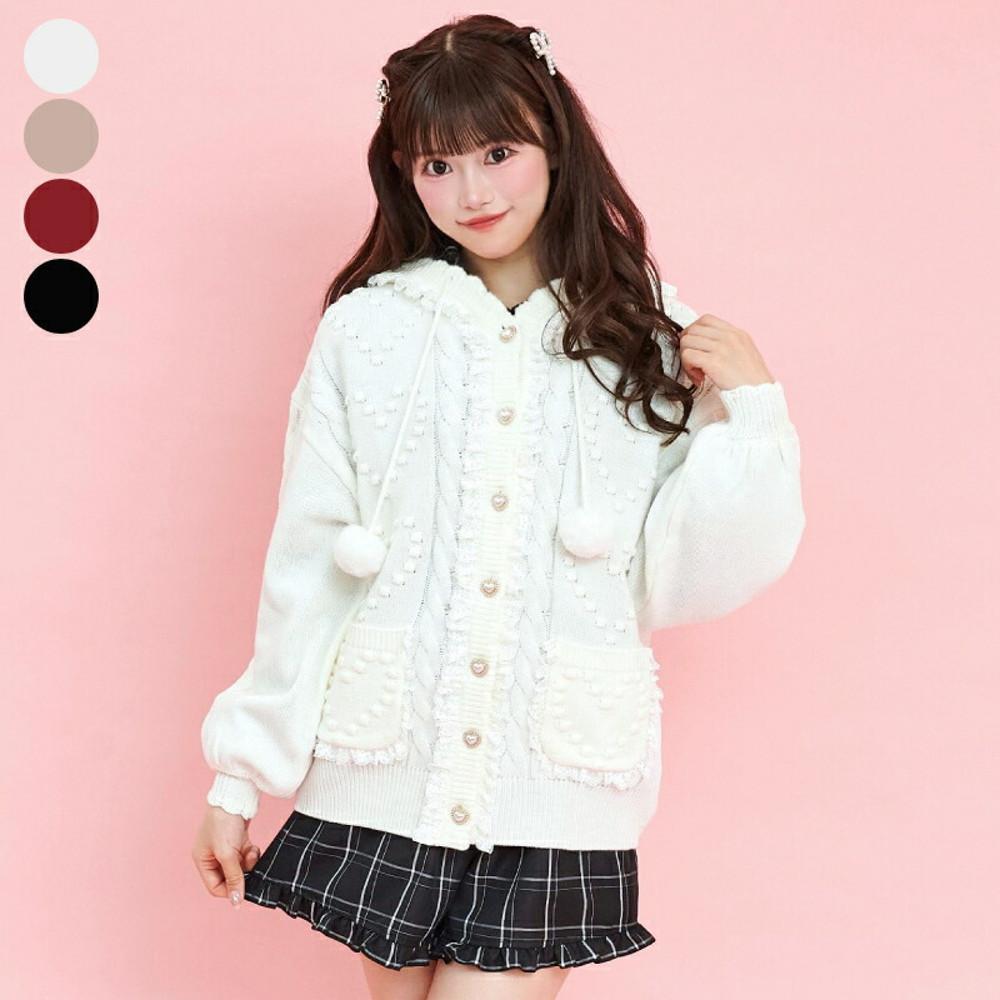 시크릿허니 후드 하트 모티브 니트 가디건