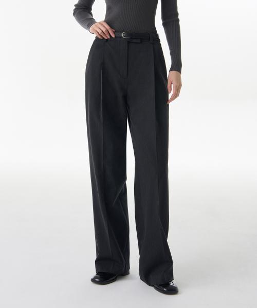 우먼즈 로 웨이스트 딥 턱 와이드 히든 밴딩 슬랙스 [차콜 그레이]