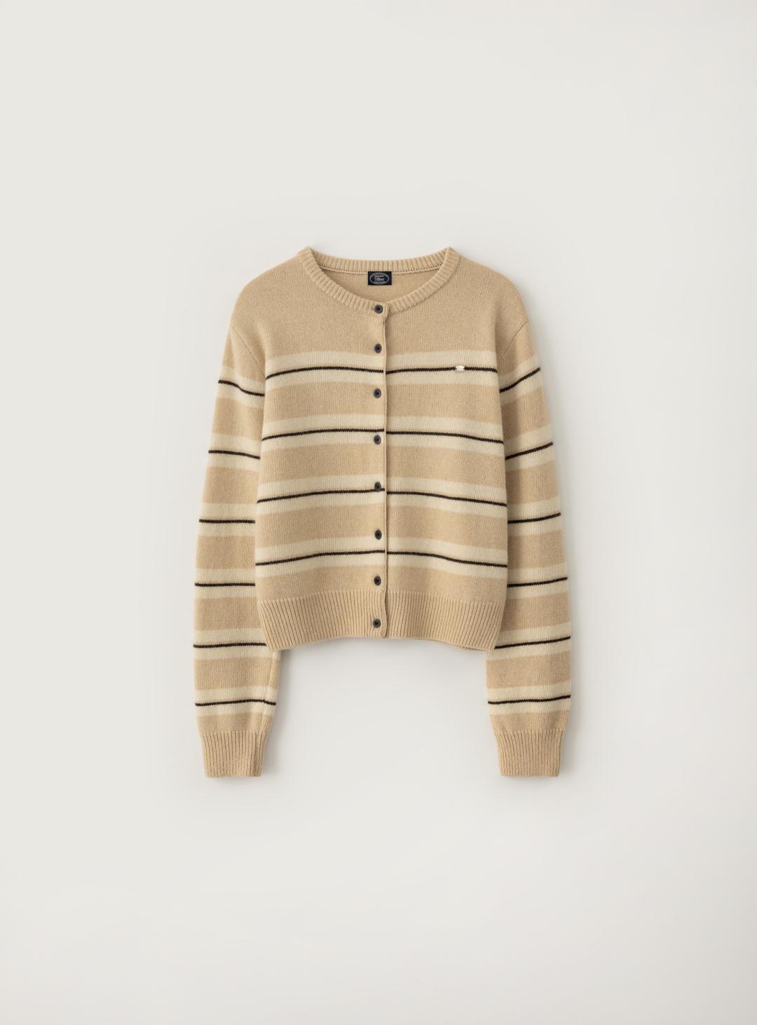 울 블렌드 스트라이프 가디건_Beige