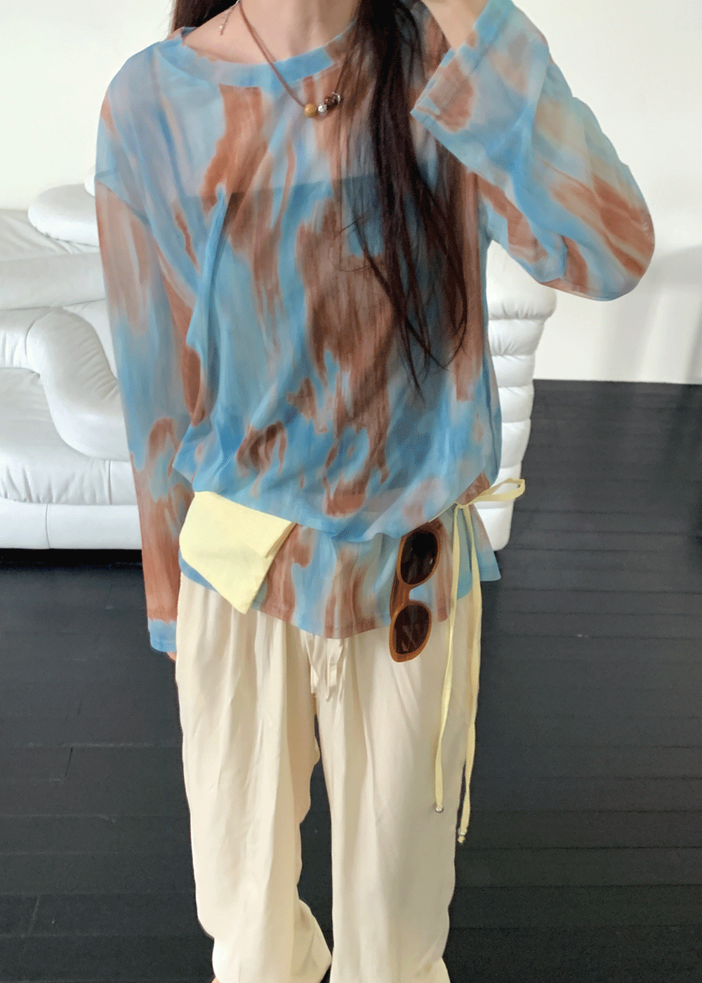 Water mesh long Tee