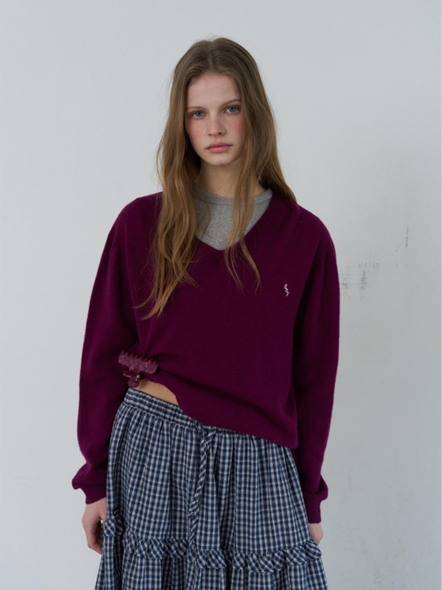 홀가먼트 울 브이넥 니트 (Violet)