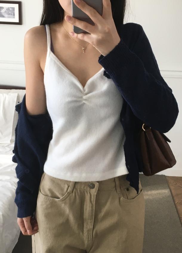 오브그린 [도톰/따뜻] 웰로우 피치 기모 셔링 나시 (2color)