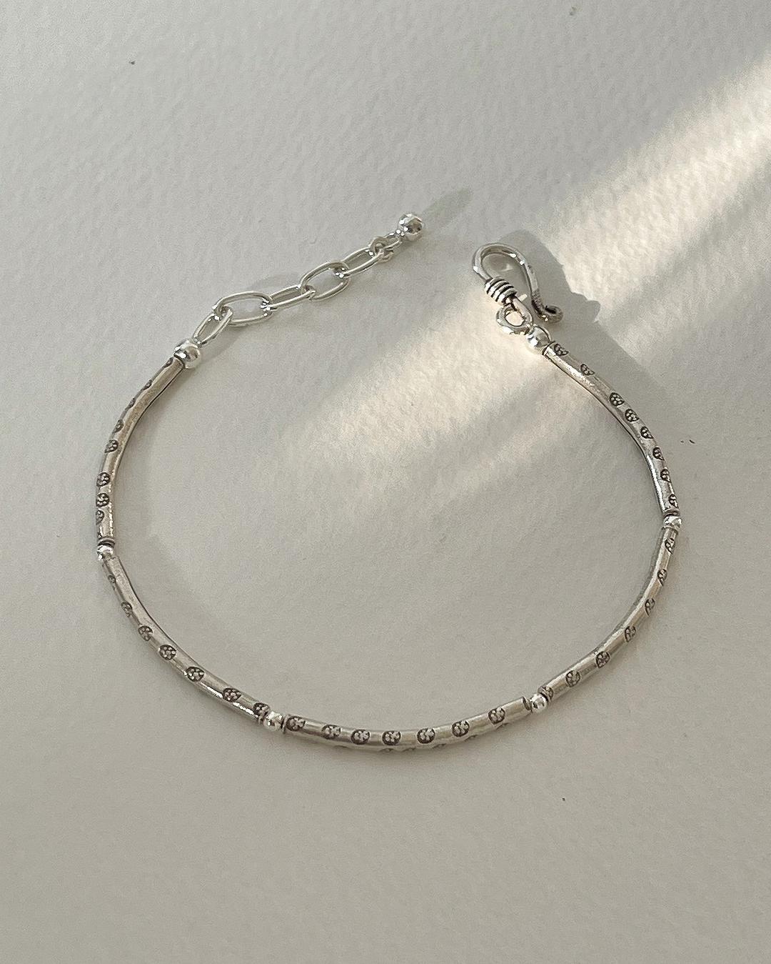 유얼하이 실버 925 엔틱 파이프 레이어드 은 팔찌