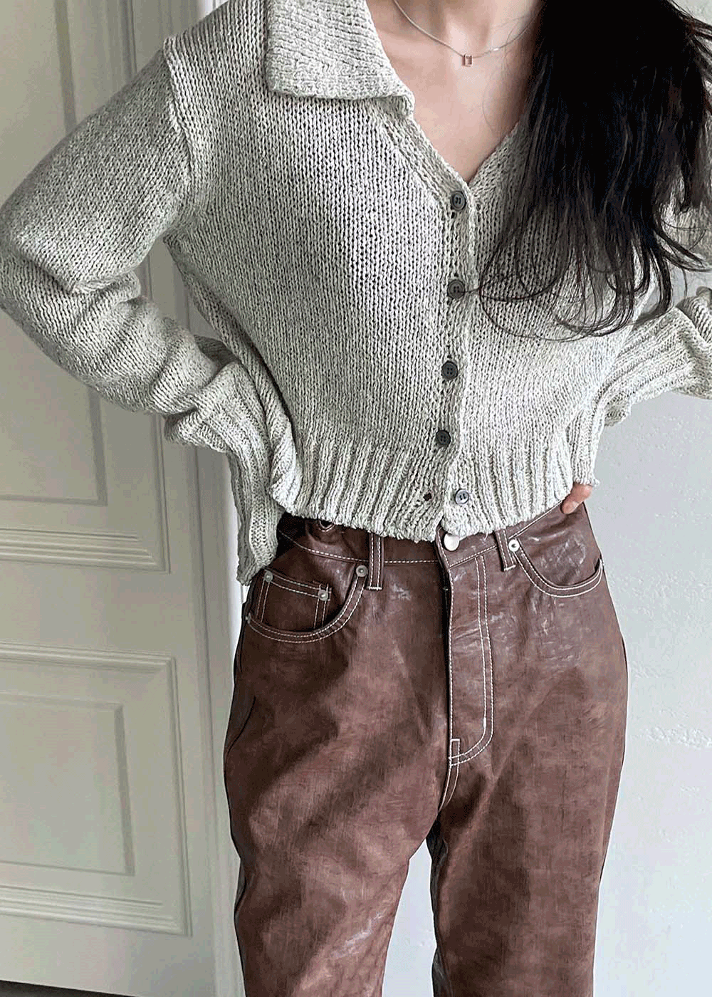 Knitting collar crop cardigan