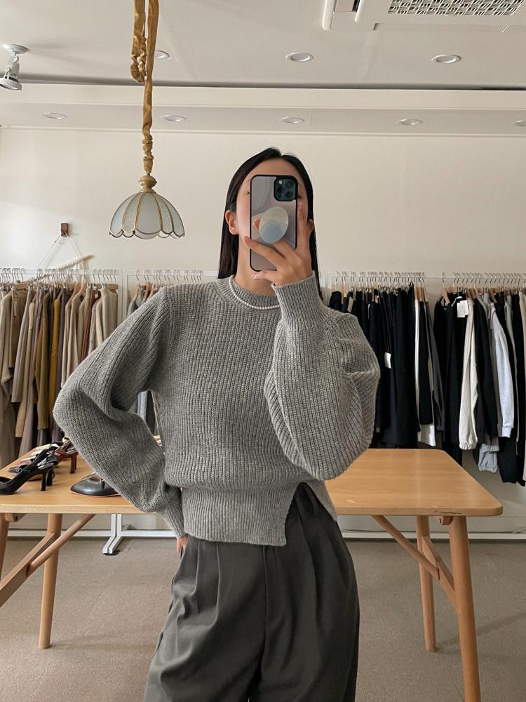 플로 벌룬 하찌 트임 슬릿 니트 (3color)