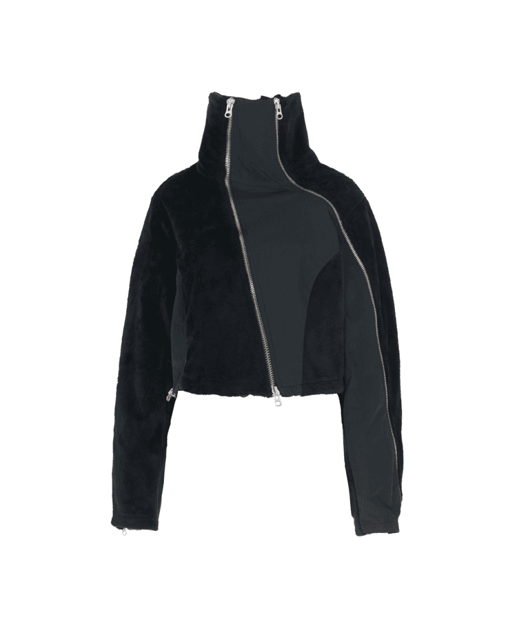 surgery cross zip crop fleece jacket black
