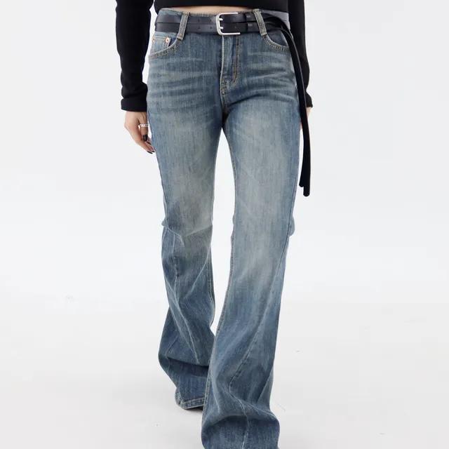 YOCO INLINE DENIM[부츠컷데님/절개라인/로우라이즈/나팔/중청/청바지/말라핏/유니크/페미닌]