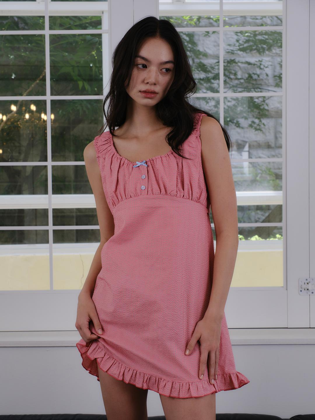 미스틱문 Check frill dress (4 color)