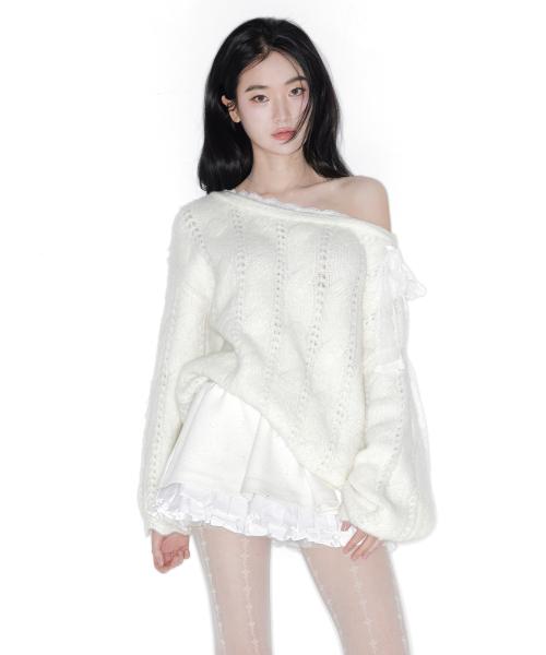 SOFT VEIL OFF SHOULDER KNIT_TT6S302IV