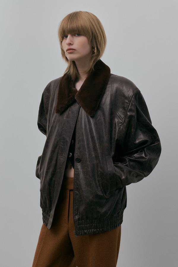 crack leather blouson_brownie