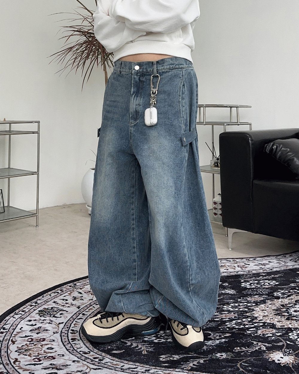 데니프 버튼 벌룬 데님팬츠