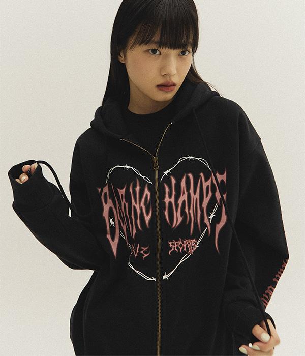 [포켓 추가] HEART TRIBAL LOGO HOOD ZIP-UP B23FT14BK
