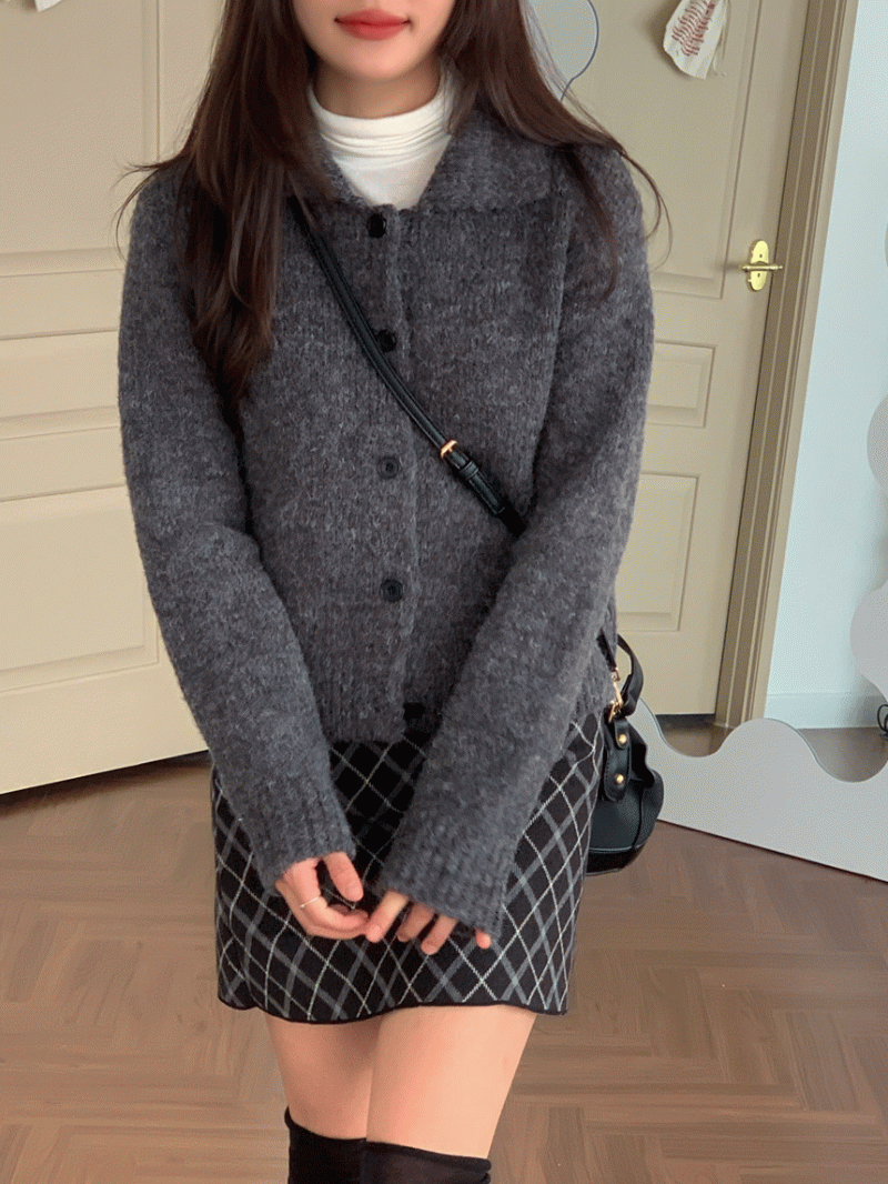 울 니트 버튼 카라 가디건