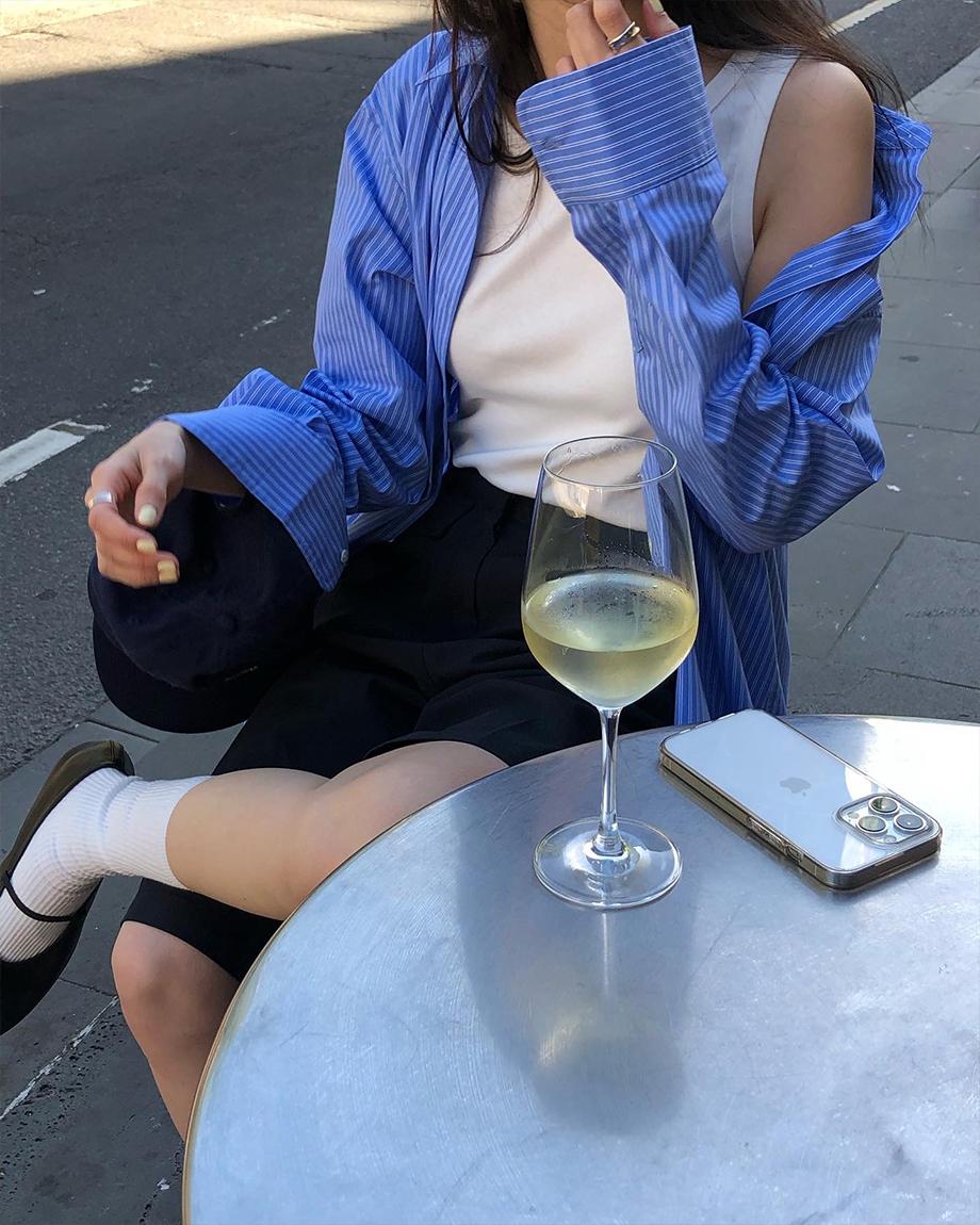 선데이업 코튼 스트라이프 셔츠 - Blue