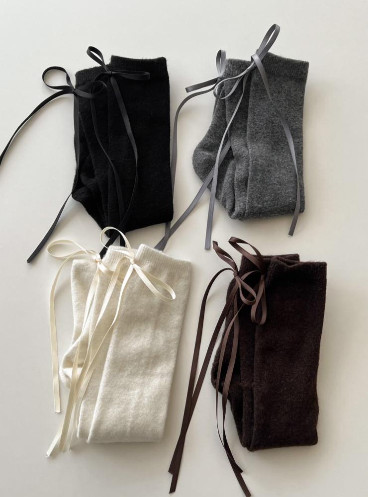 [챠콜 제외 바로배송] 리본 캐시미어 울니트 롱삭스 (2 color 워머 니삭스)