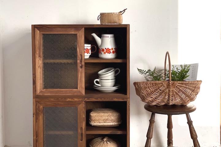 레트로 미닫이 찬장 미니찬장 원목그릇장