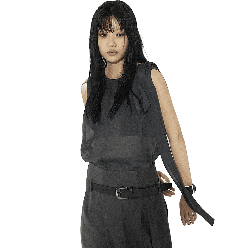 [STILL LETHARDY] RIBBON MINI DRESS: CHARCOAL