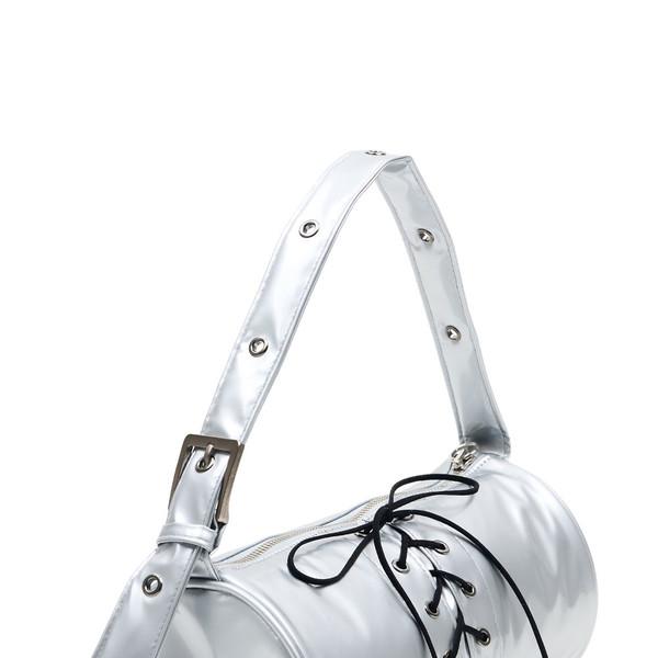 DAMP 2WAY BELTED STRAP BARREL BAG SMALL_GLOSSY SIVER