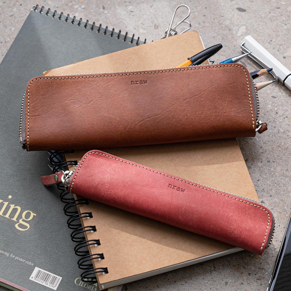 305 천연가죽 펜 파우치 필통 플랫 케이스(S)