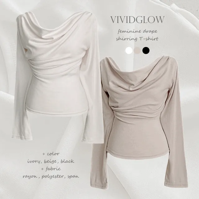 [봄ver/분위기예쁜] 보트넥 셔링 드레이프 페미닌 여성스러운 언발 봄 긴팔티셔츠