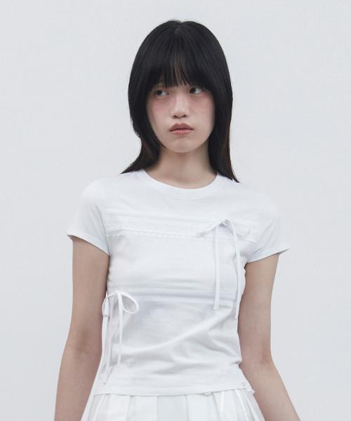 RIBBON LAYERED SHORT SLEEVES [WHITE]