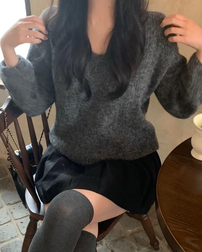 [프리마인] 앙고라 브이넥 루즈핏 니트 3color