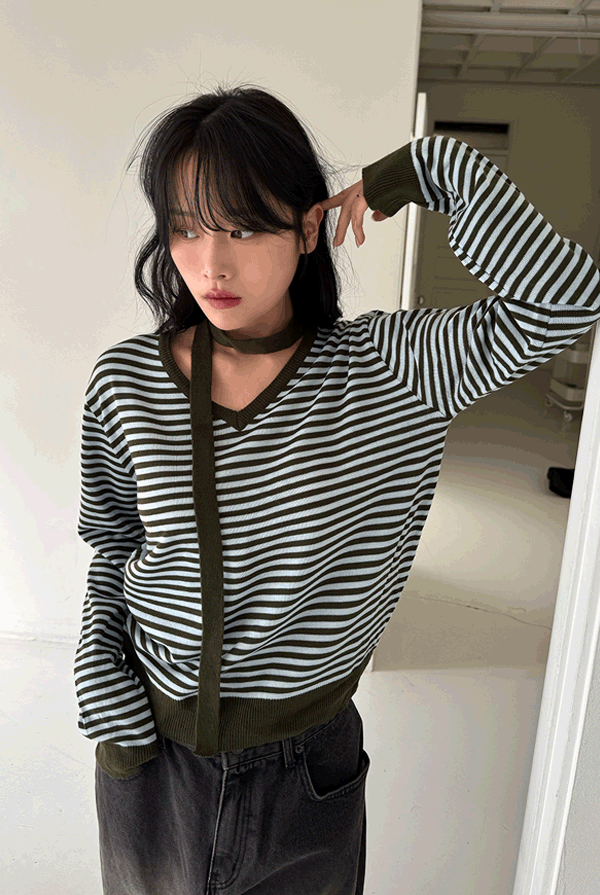 언니살롱 [44-77]단가라 머플러 브이 니트(4color)