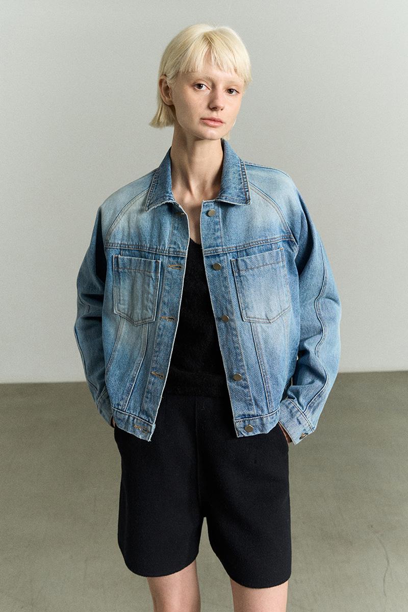 PATCH-POCKETS WASHED DENIM JACKET